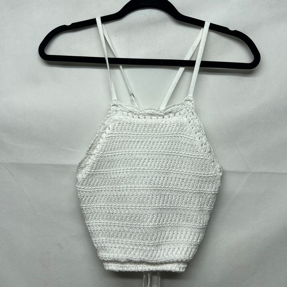 Hollister Juniors Crochet Cropped Top Medium Flirty Girly Coquette Beach Coastal - Picture 2 of 14